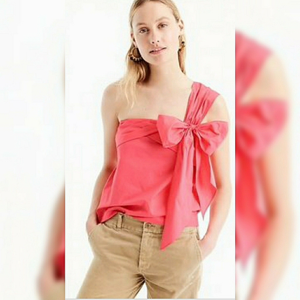 J. Crew "One-Shoulder Bow Top" sz 10 Pink …